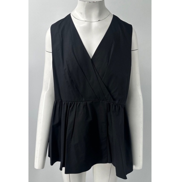 Tibi black sleeveless v neck flare bottom faux wrap top size 12 - Picture 1 of 4